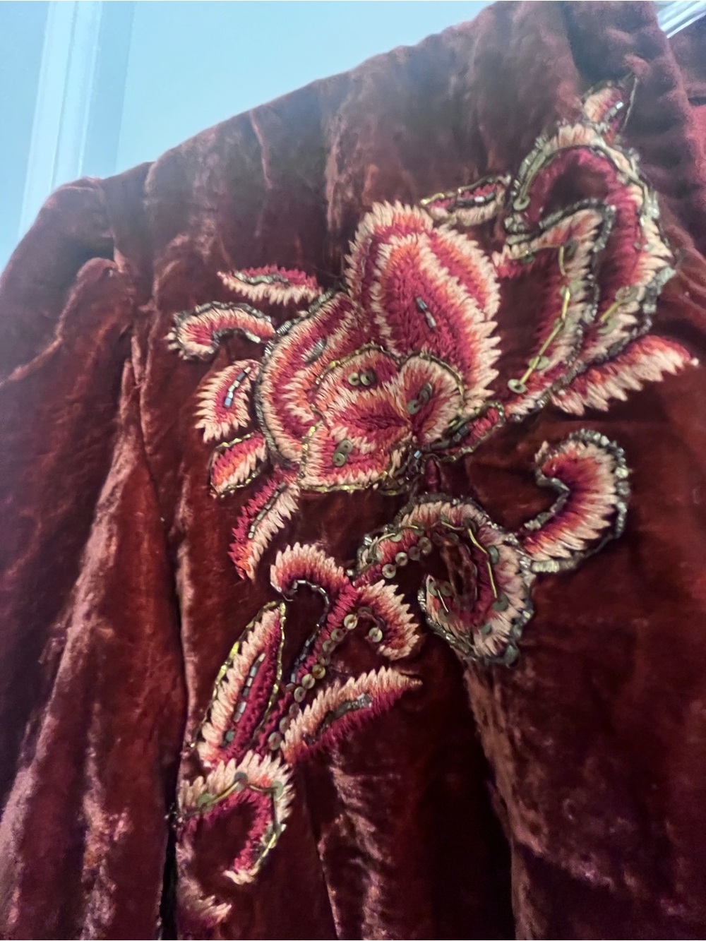 Vintage Embellished Velvet Blazer in Deep Burgundy - Picture 4 of 9